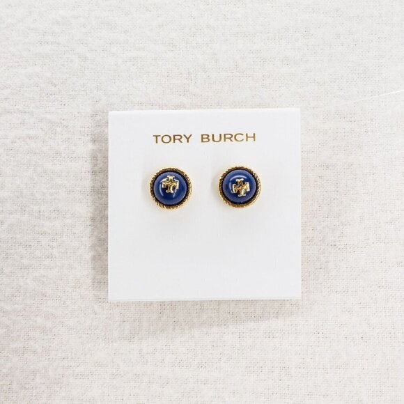 Tory Burch Rope Pearl Stud Earrings Navy Blue OS - Picture 1 of 12